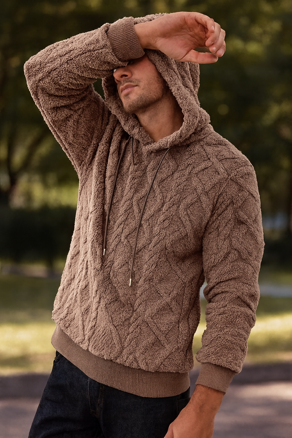 Patterned Fleece Hoodie